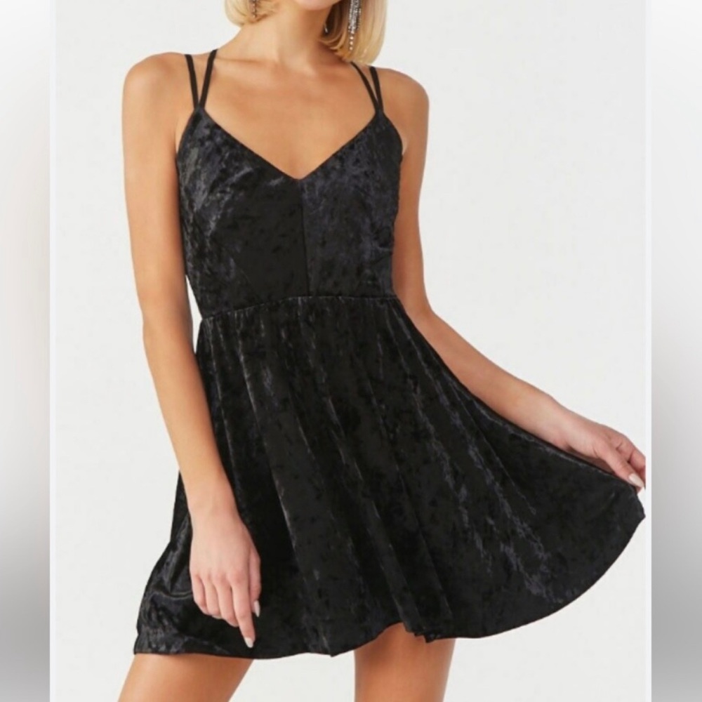 Forever 21 Crushed Velvet Black Mini Dress